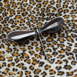 Large Vintage Sterling Silver Dragonfly Brooch